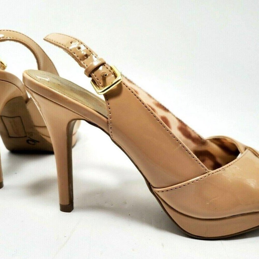 CHRISTIAN SIRIANO Nude Sling Peep Toe Low Platform PUMP 4" Heel US 6.5 Beige